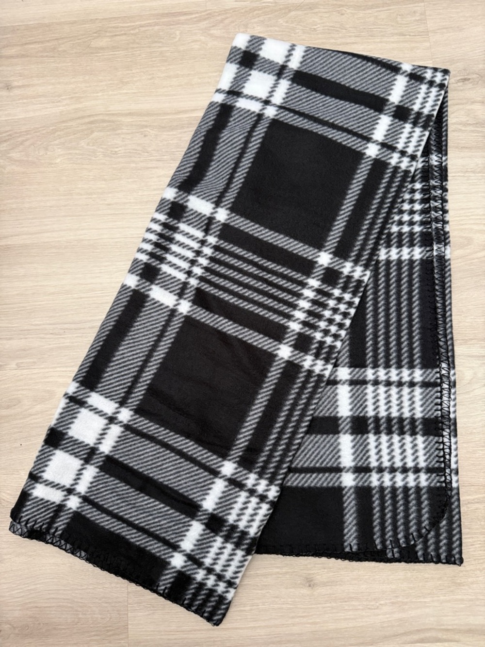 Black & White Plaid Fleece Throw Blanket - Unbranded